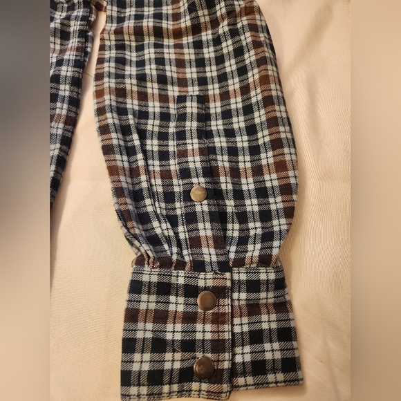 Dakota men's small blue plaid flannel western long sleeve snap fasten shirt - Picture 5 of 8